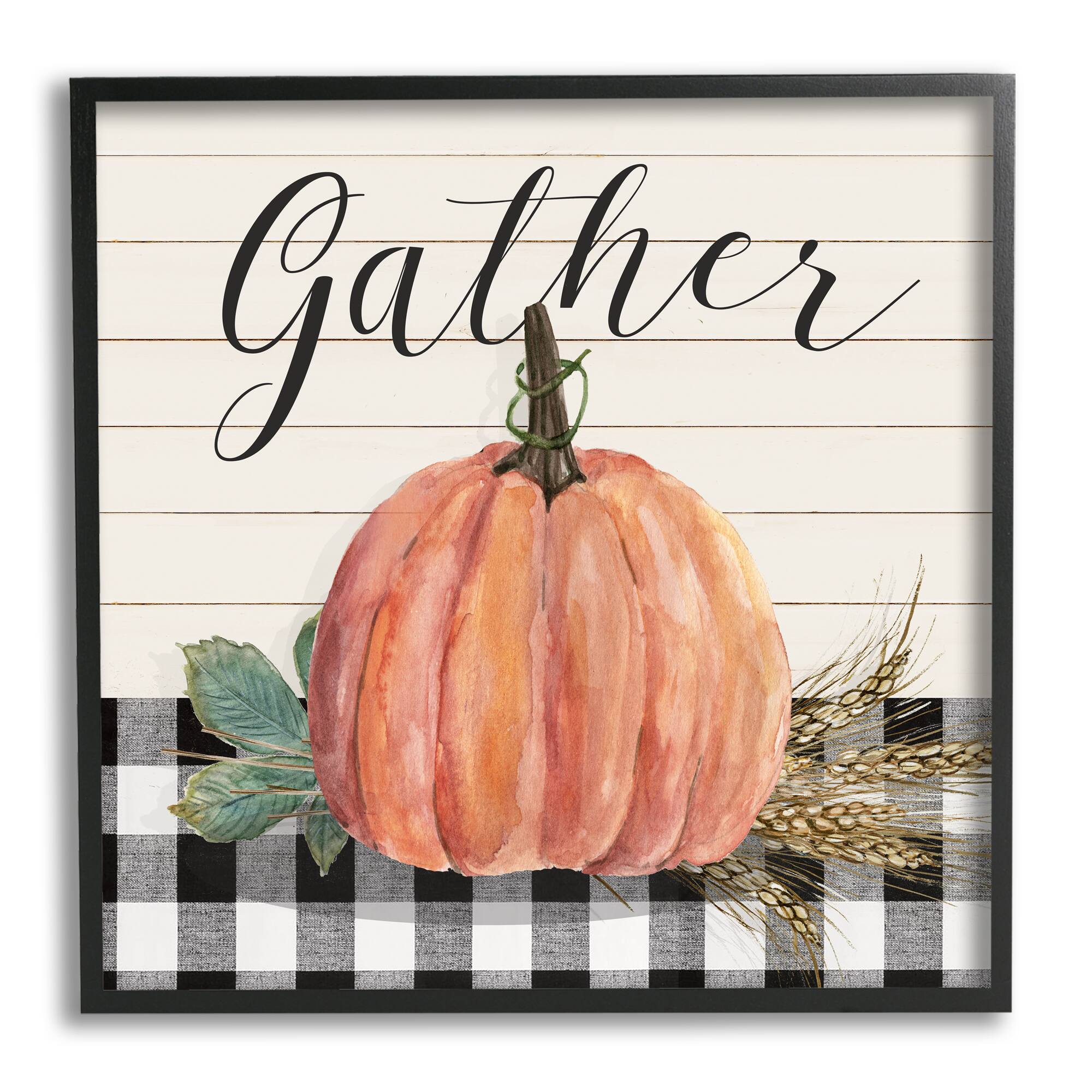 Stupell Industries Gather Seasonal Botanical Pumpkin Framed Giclee Art